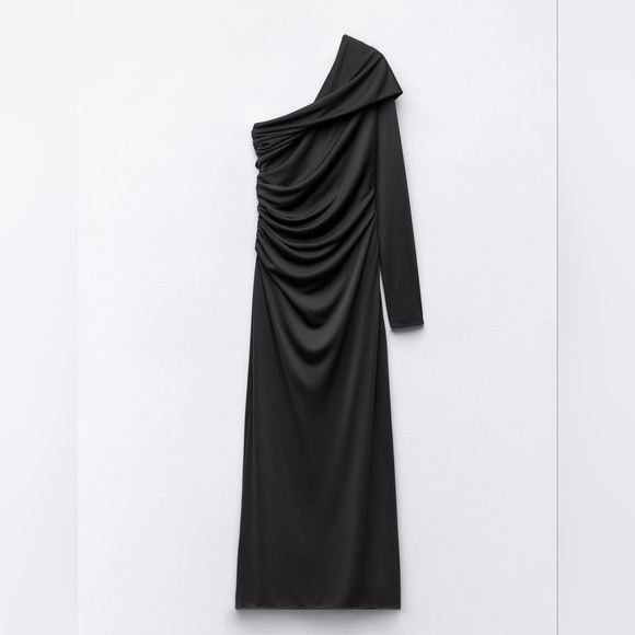 Zara Drapped Asymmetrical Midi Dress Gray - Picture 6 of 13